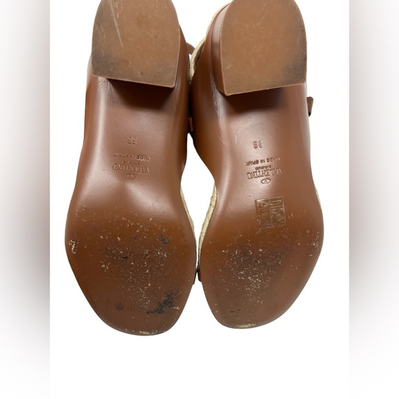 Valentino Rockstud Espadrille Heel Ankle-Strap Sandals Size 38 EU Brown Leather - Picture 7 of 7